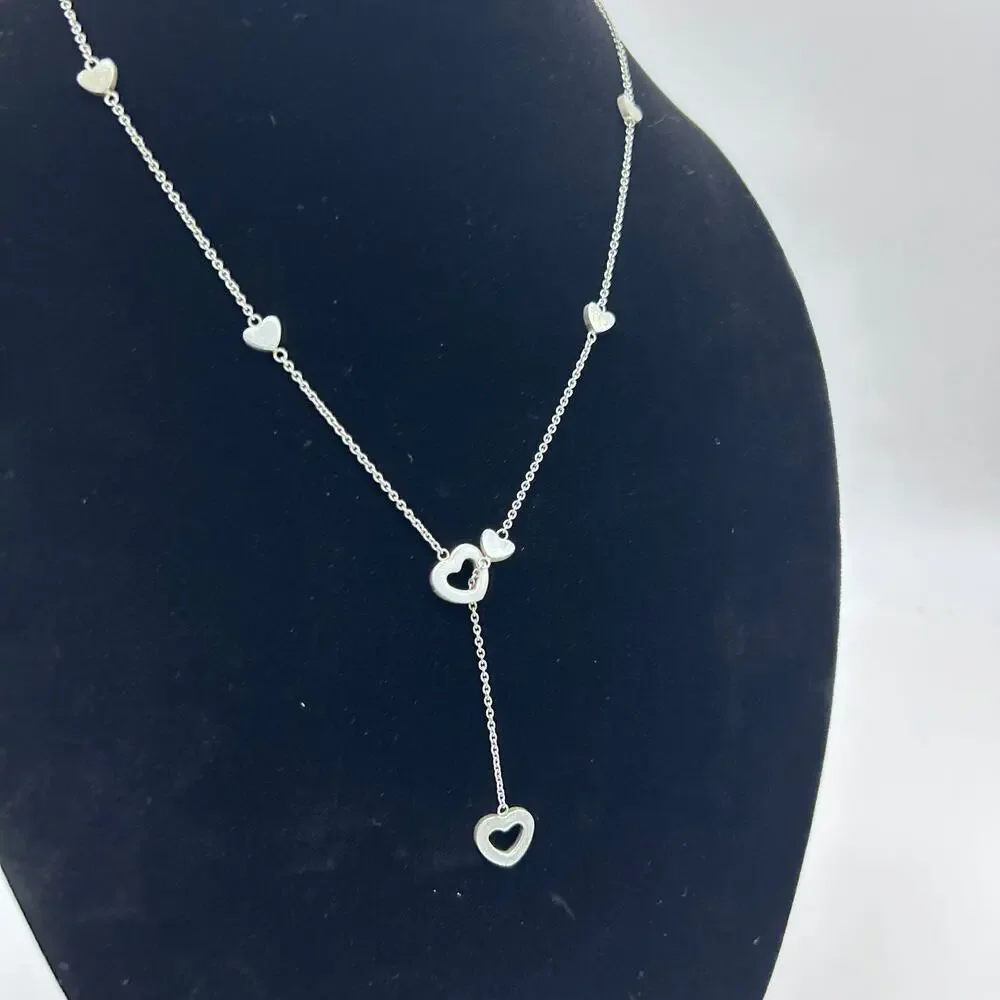 Tiffany & Co Heart Lariat Necklace Y Drop Sterling Silver 925 Luxury Jewelry